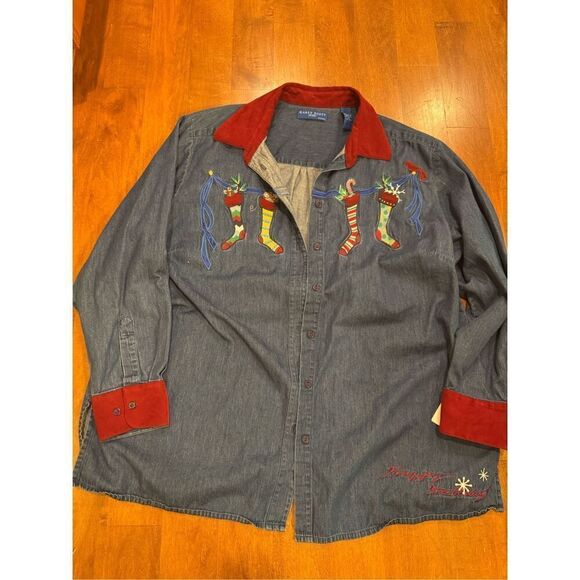 Woman’s ugly vintage Christmas Karen Scott plus size button down shirt - Picture 1 of 5